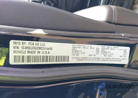 2021 Dodge Durango Gt Plus Awd из США, поврежденный, VIN 1C4RDJDG2MC574449